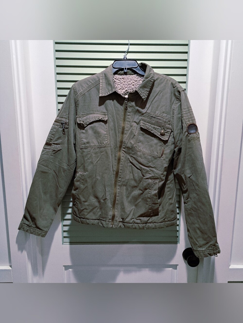 Billabong Unisex Sherpa-lined Army Jacket, Olive, Men's Small, EUC